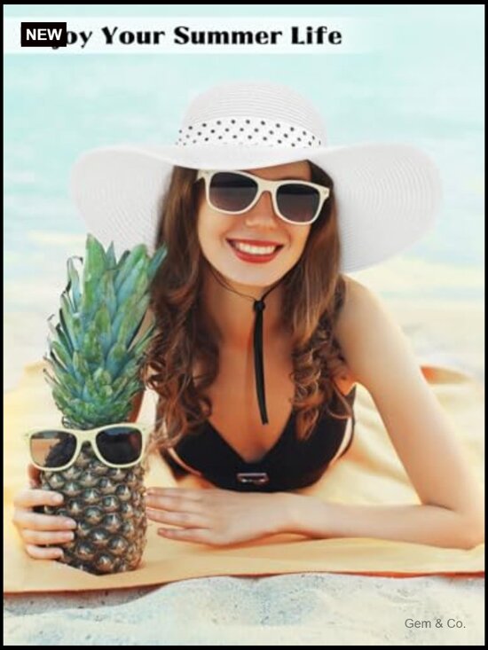 Wide Brim Floppy Straw Sun Hat with Sunglasses and Bows main image 6